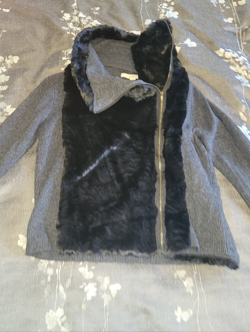 LOST Women’s Gray Jacket with Black Faux Fur Trim